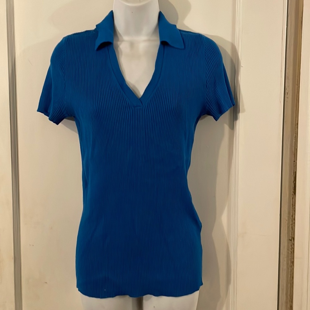 Ladies Blue v neck polo shirt